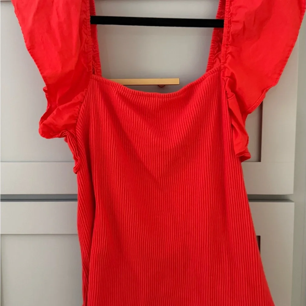 Women's Red Ruffle Sleeve Top - Picture 2 of 5